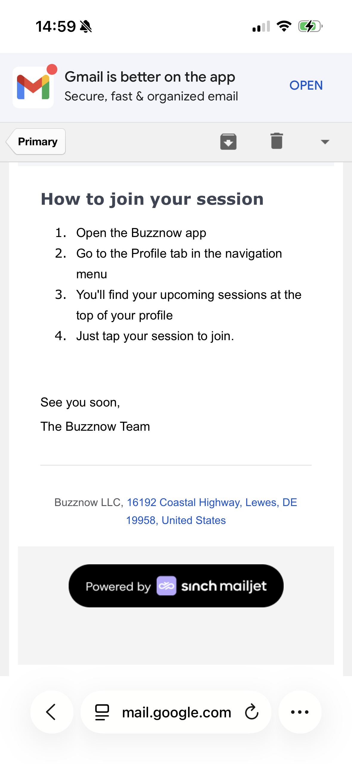 In-App Launch Instructions Email
