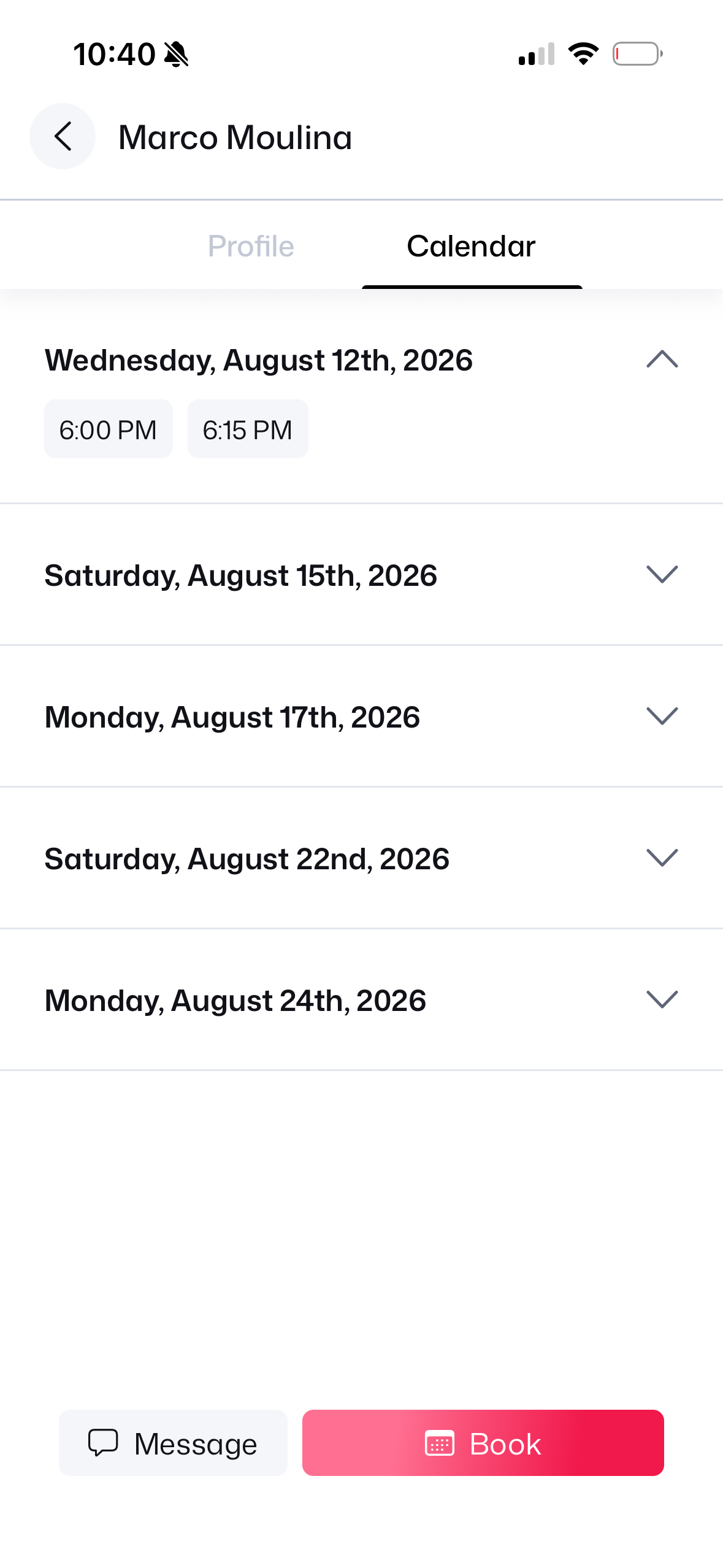 Calendar Open Slots