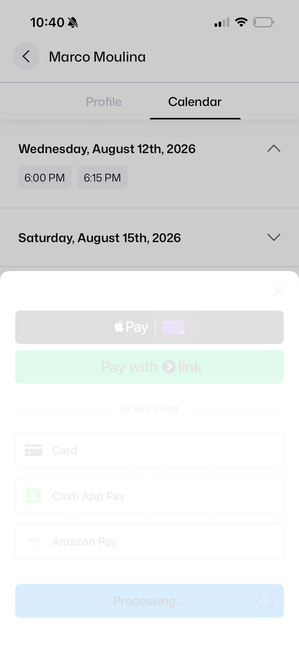 App Checkout Processing