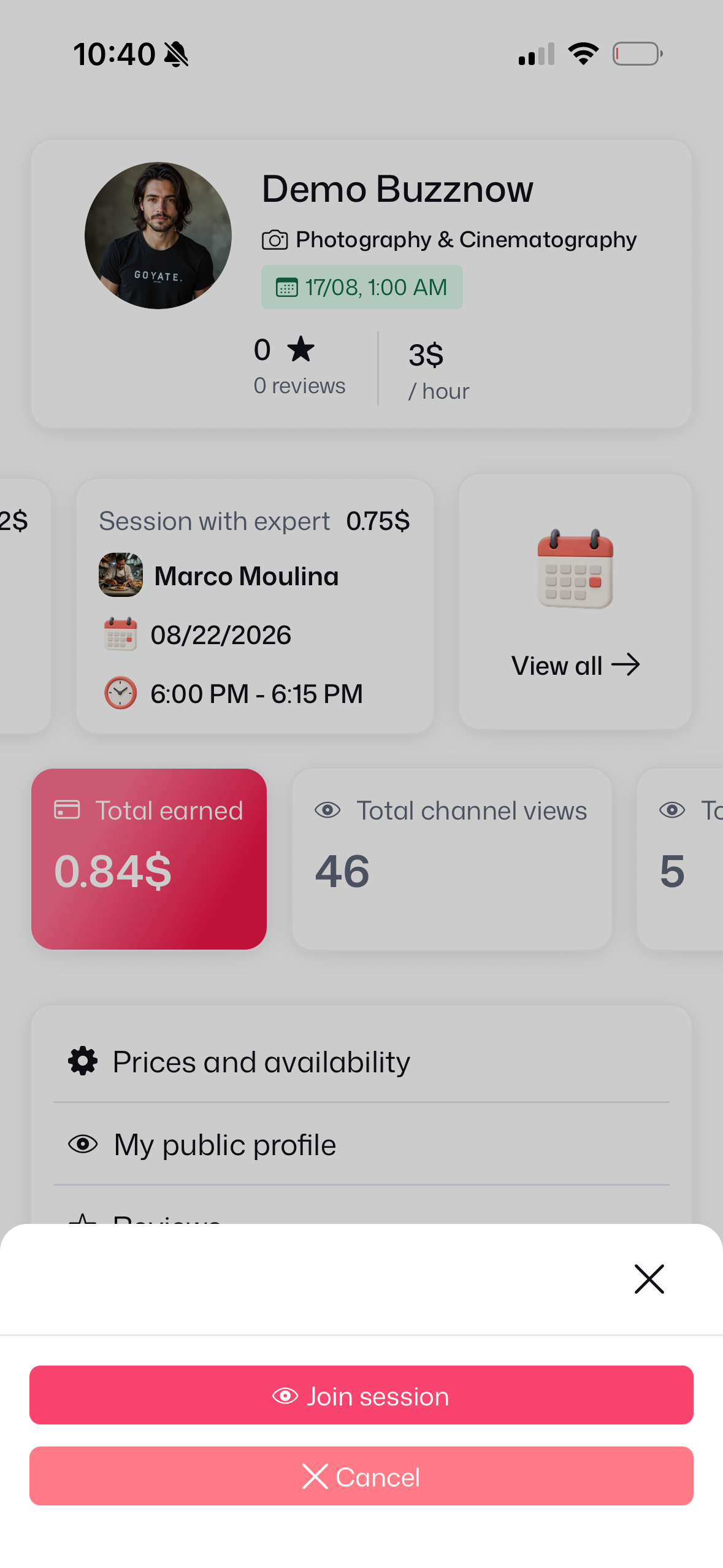 Join Session Action Sheet